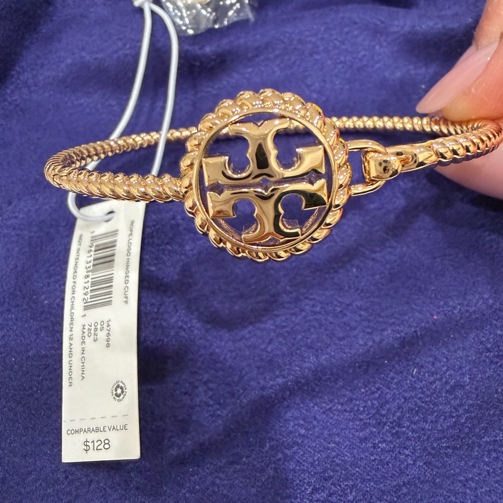 Tory Burch Rope Logo Hinge Cuff - Gold